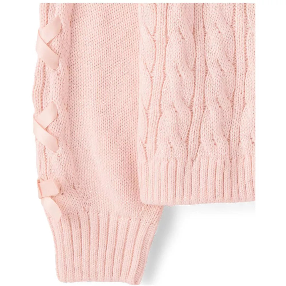 Girls Ribbon Cable Knit Crew Neck Long Sleeve Pullover Sweater