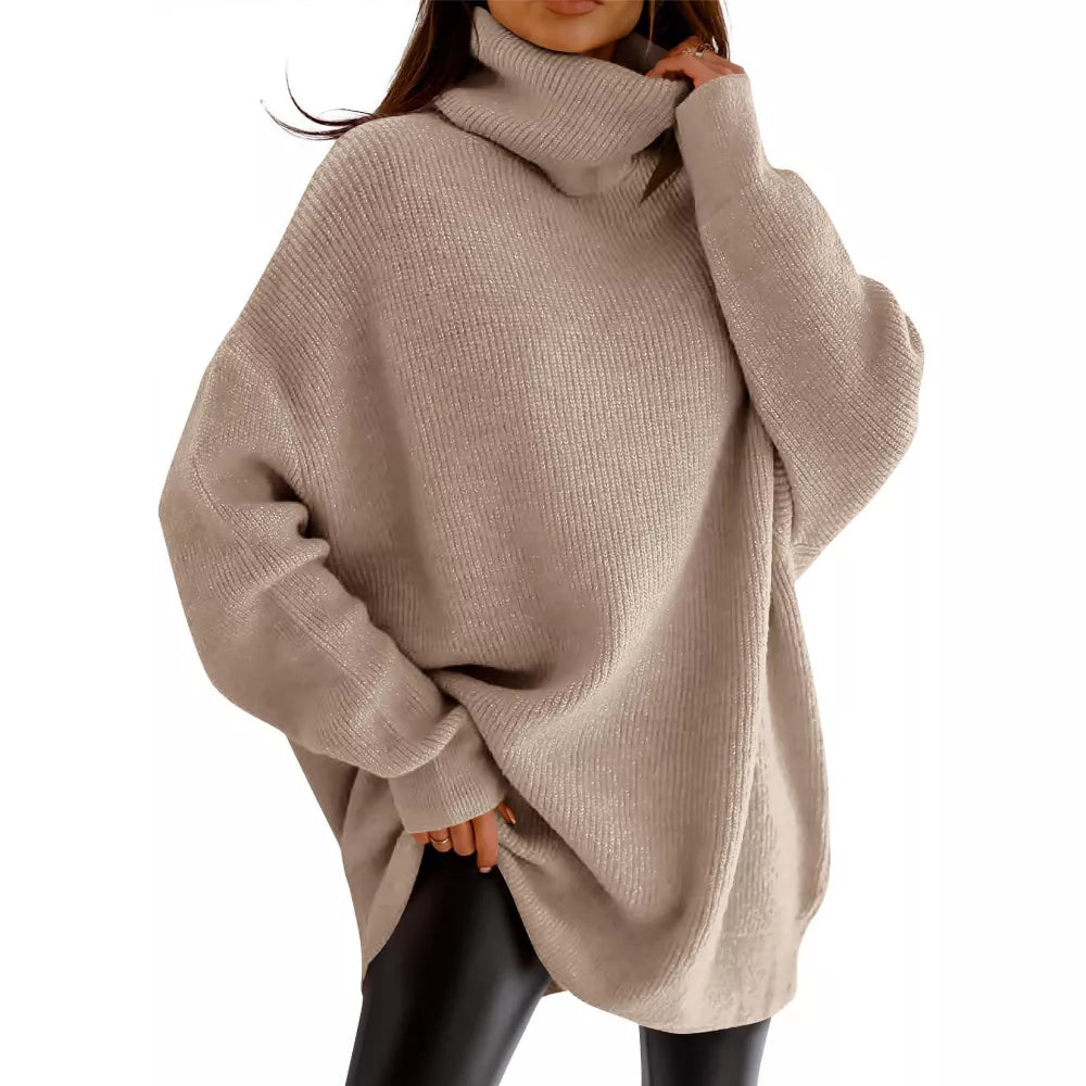 Womens Oversized Turtleneck Batwing Sleeve Knit Pullover