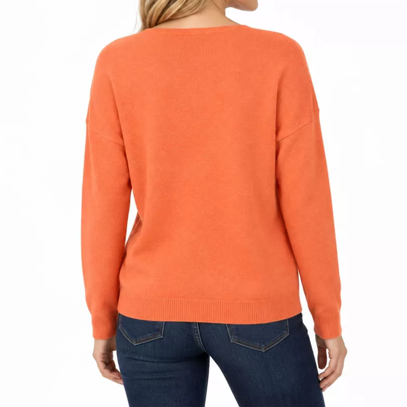 Womens V Neck Loose Balloon Sleeve Knit Pullover Sweater