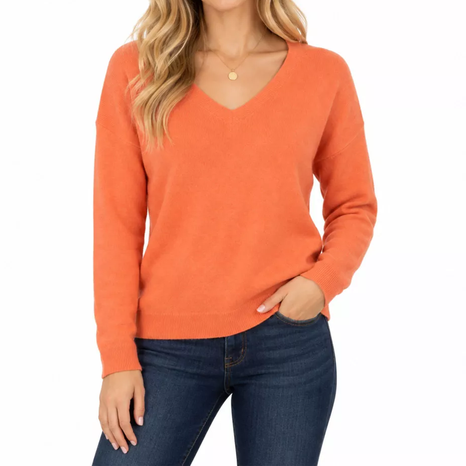 Womens V Neck Loose Balloon Sleeve Knit Pullover Sweater
