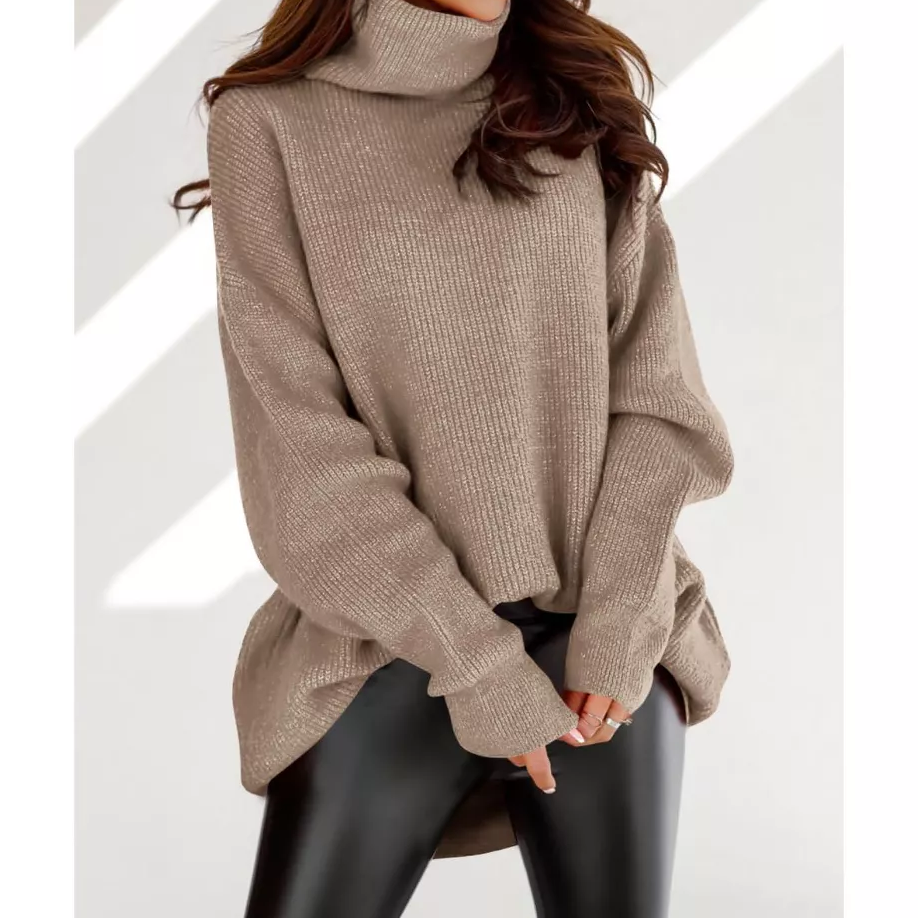 Womens Oversized Turtleneck Batwing Sleeve Knit Pullover